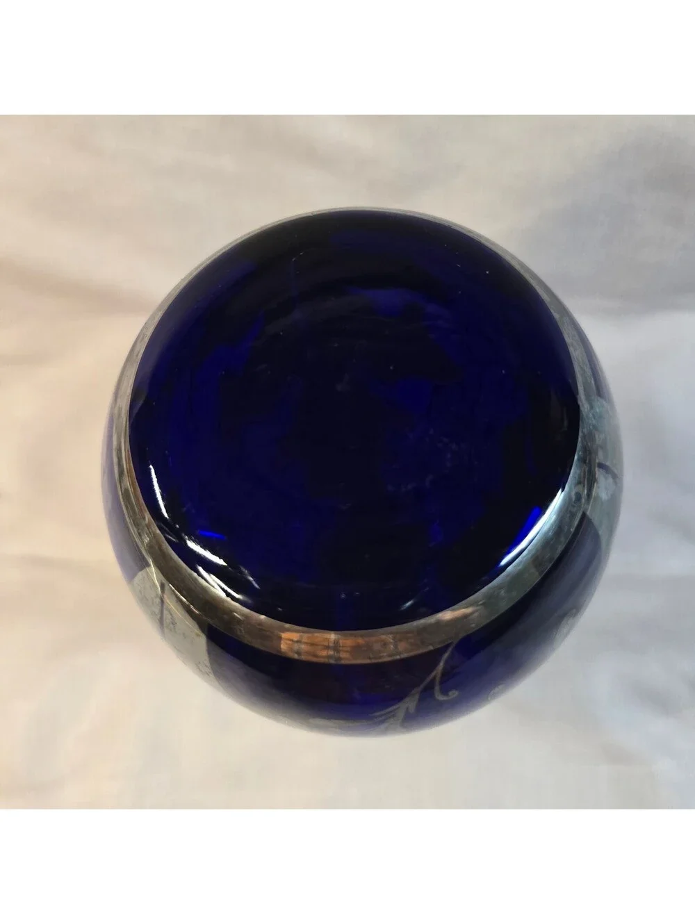 Vintage Murano Cobalt Blue Glass Silver Overlay 6.5